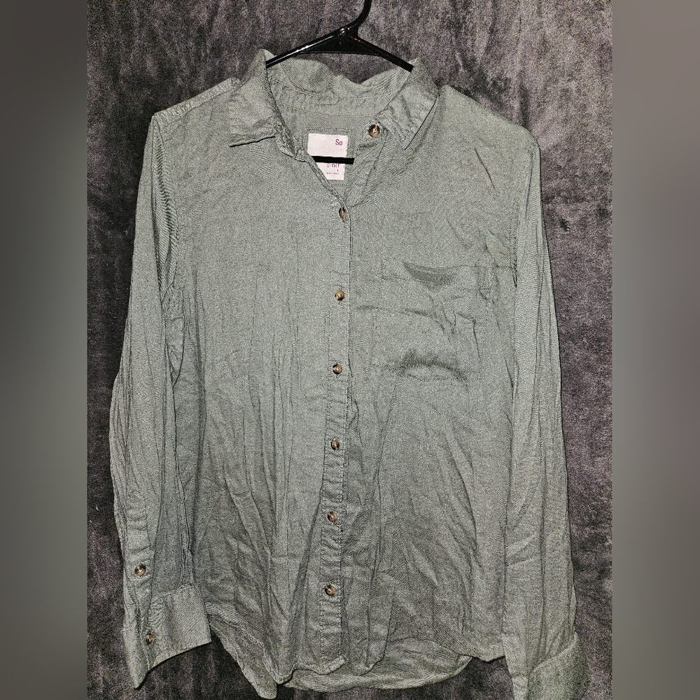 SO Men's Casual Green Button-Down Shirt